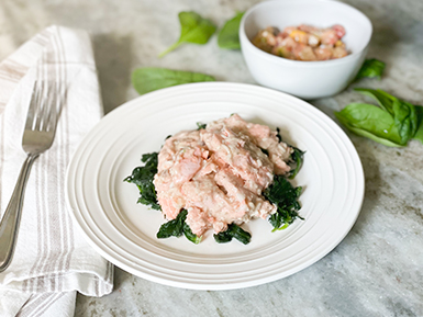 Salmon and Spinach Salad with Marinated Vegetable Blend